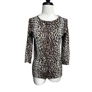 J. Crew 3/4 Sleeve Animal Print Wool Sweater Leopard Print